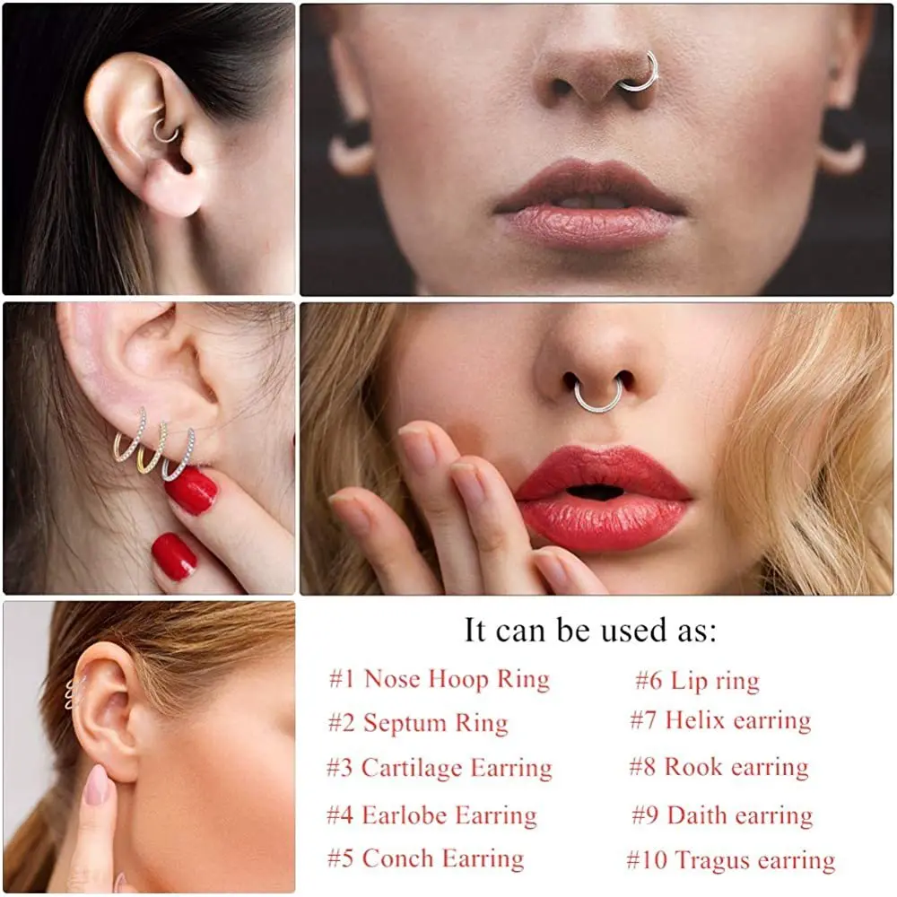 European wind 316L stainless steel with diamond nose ring seamless ring multi-functional ring body piercing jewelry