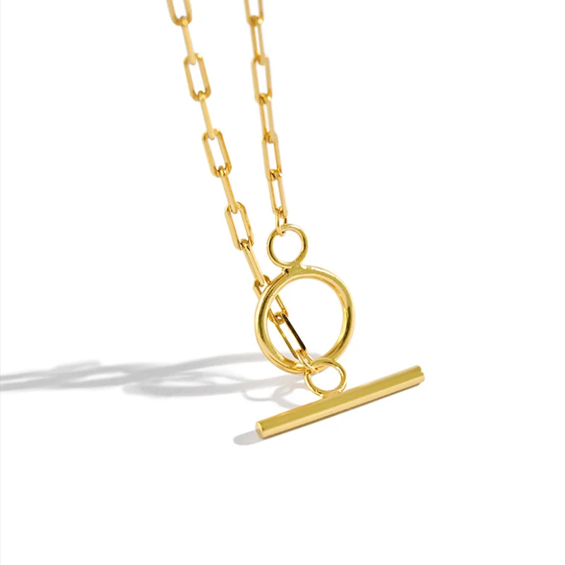 Personalized S925 Sterling Silver Necklace Circle Bar OT Buckle Link Chain Choker Necklace Clavicle Chain for Women Decoration