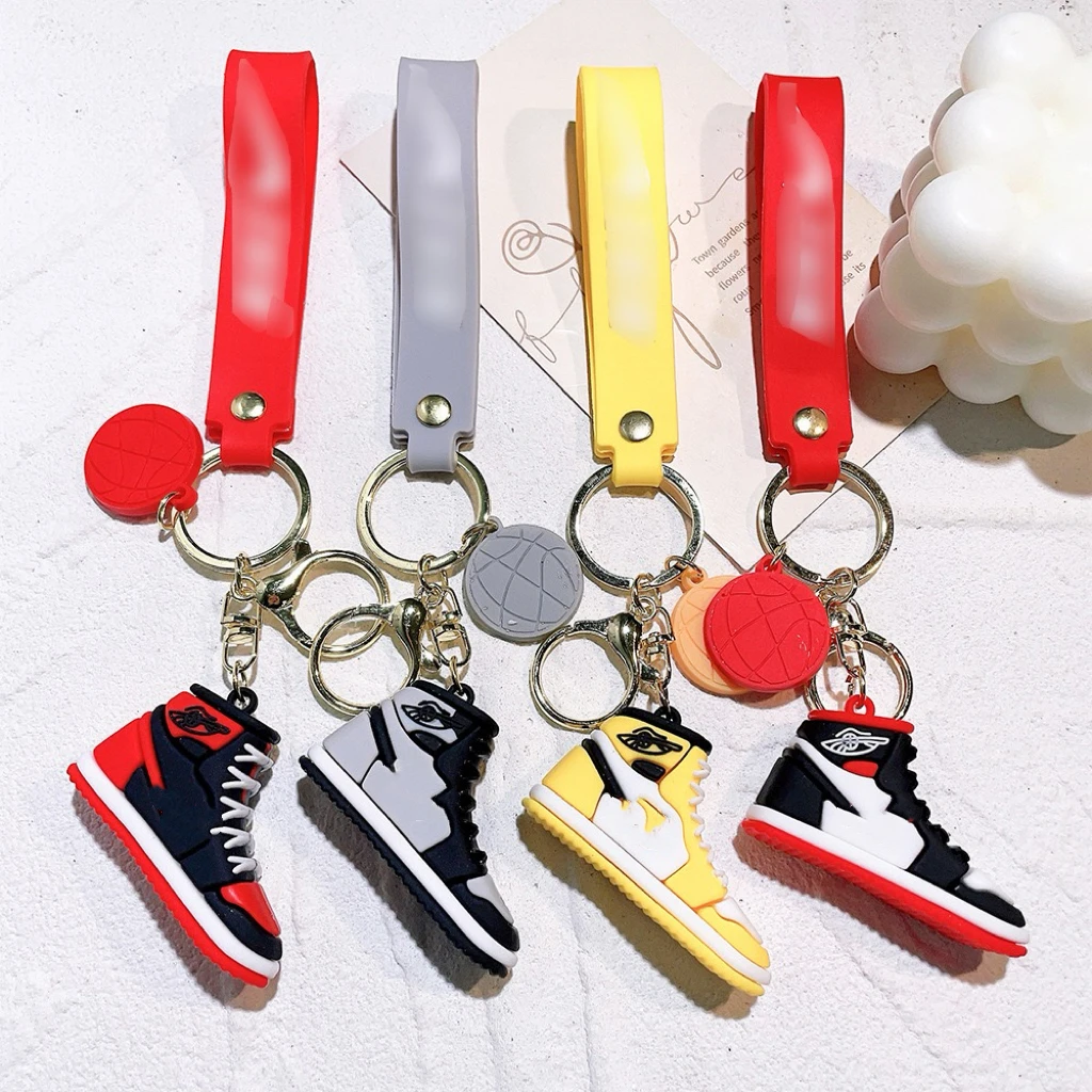 3D Cartoon rubber  basketball Sneaker shoe keychain cute custom silicon Anime keychain Kawaii car Bag pendant Keyring Key chain