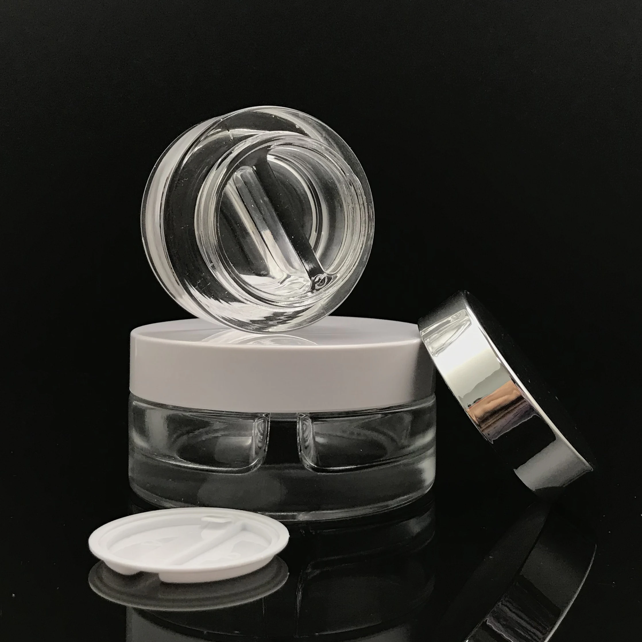 
Custom Cosmetic Dual Chamber Jar Clear Empty Glass Cream Jars for Cosmetics 
