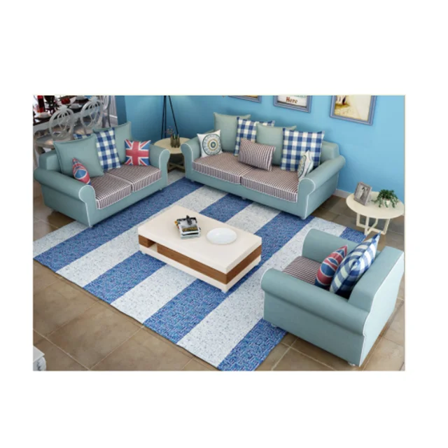 
Mediterranean blue fabric sofa 1 2 3 combination small apartment living room removable and washable sofa  (62392221654)