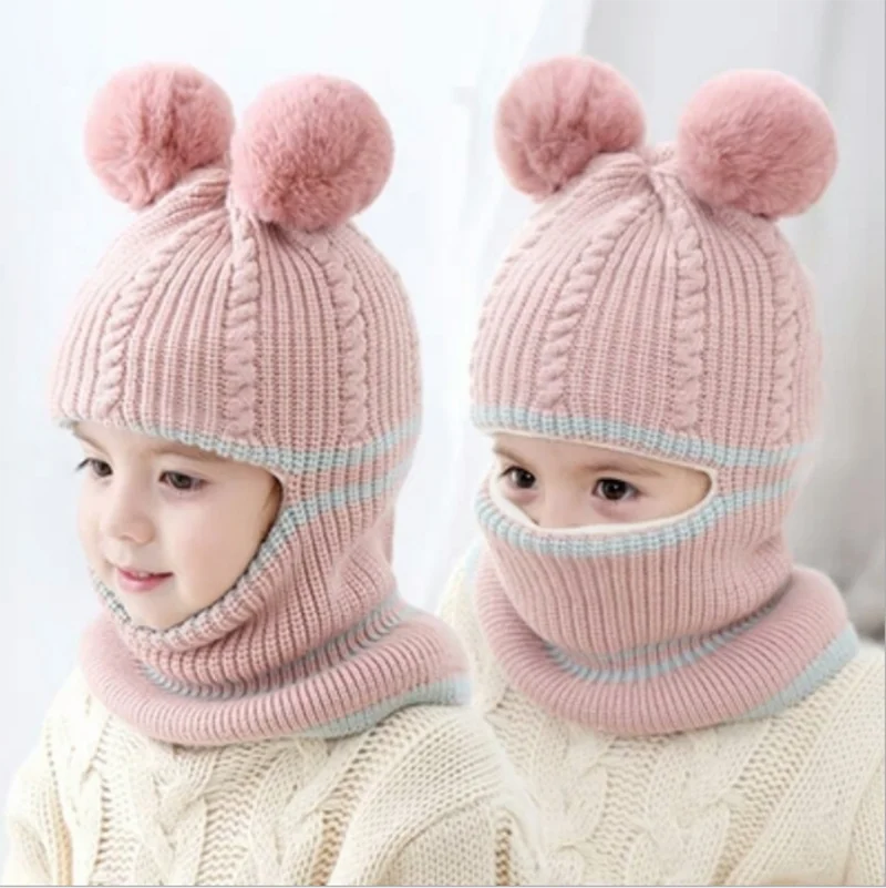 
Infant Boys Girls Children New Fashion Kids Neck Warm Winter Baby Hat and Scarf Joint With Crochet Knitted Beanie Hats 