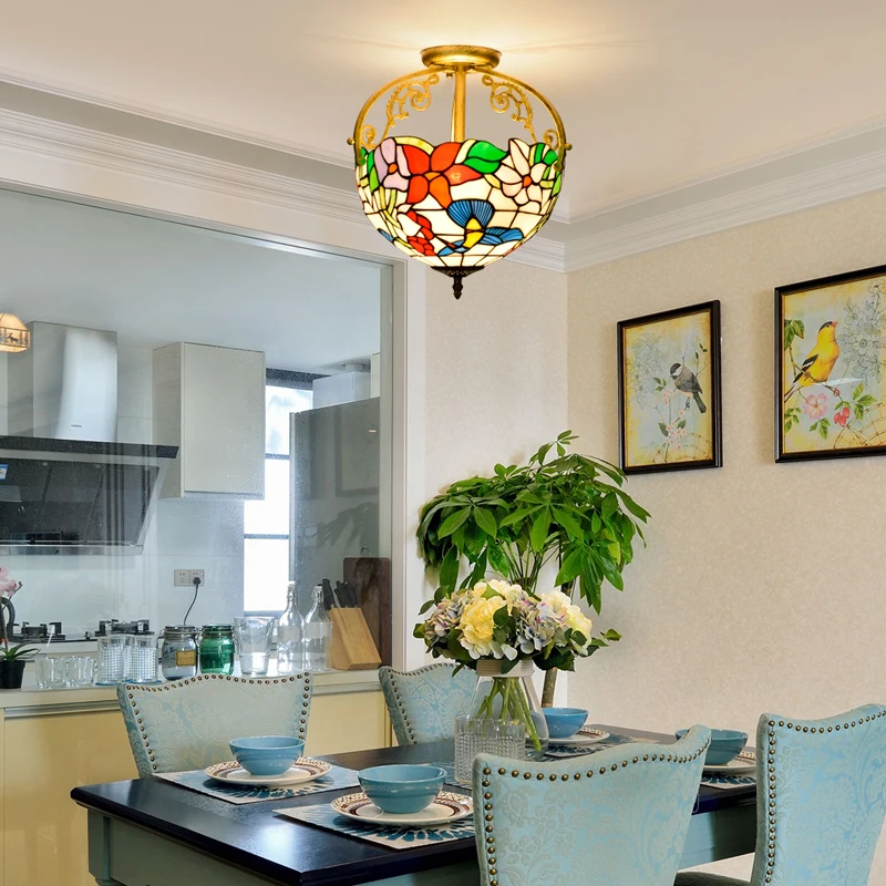 12 дюймов Латунь и стекло потолочный светильник очки Tiffanyceilinglamp витражный стиль Tifany лампы купол Тиффани