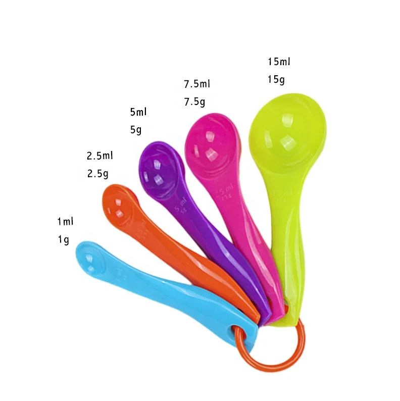 Kitchen Plastic 5 PCS Colorful Measuring Table Tea Spoons Set Dry and Liquid Ingredients Measuring Spoons