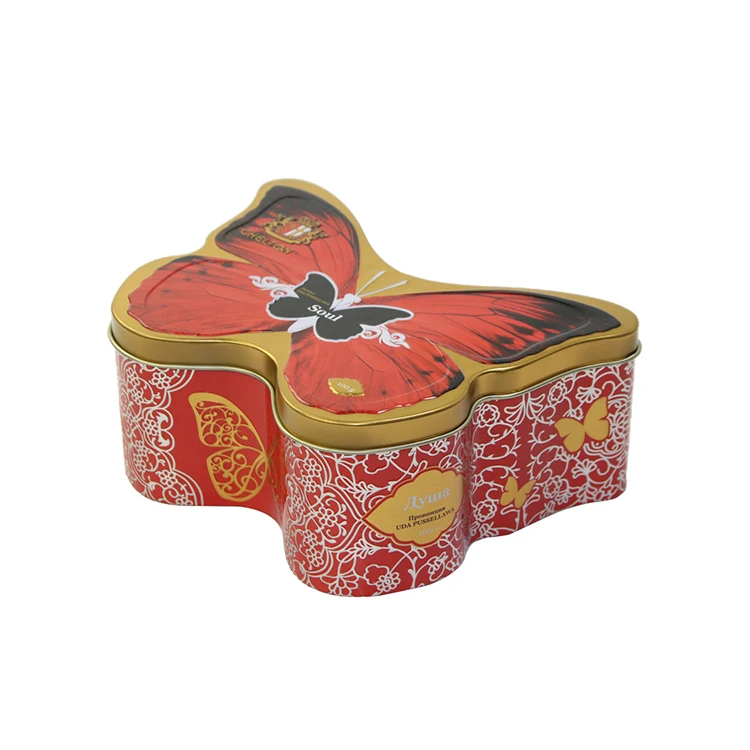 top quality butterfly shaped empty cookie tin can with lids