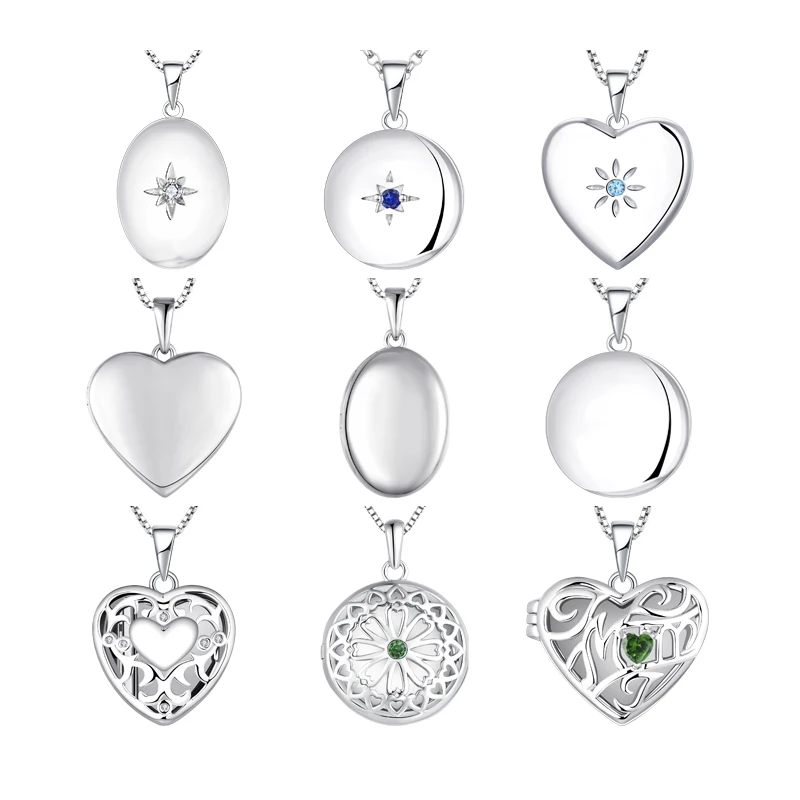 Fashion Wholesale Locket Collection Sterling Silver Polished Oval Locket Picture Necklace Rhodium Plated Pendant Jewelry