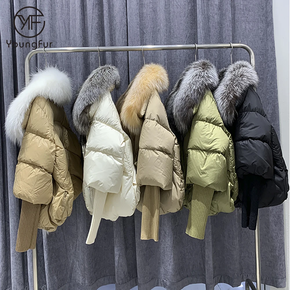 Luxury Light Weight Goose Down Jacket Big Fox Fur Trim Puffer Thick Comfy Coat Winter Warm Women Fur Parka