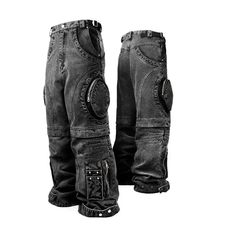 OEM Manufacturer Punk Rock Hip-hop Street Wear Cargo Jeans For Men With Multiple Large Pockets