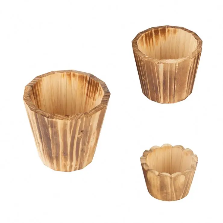 Plant Planting Decorative Container Handicraft Supplier Planter Flowerpot Wooden Barrel