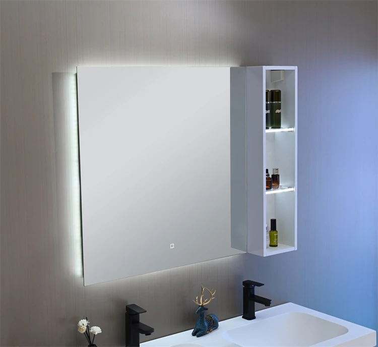 White rectangular LED mirror frameless anti fog bathroom mirror with light