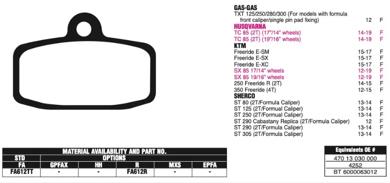 Sintered Motorcycle Brake Pad use for HUSQVARNA TC85 fit for KTM SX85 /FREERIDE E-XC/SHERCO ST290