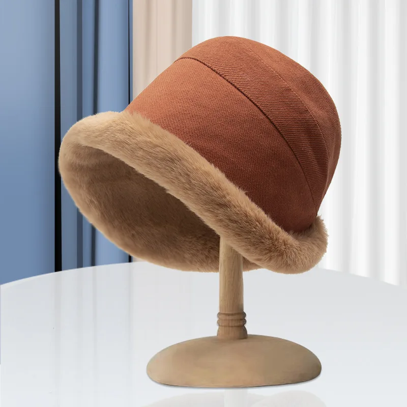 Hot Sale Autumn And Winter Women Cashmere Lamb Fur Fisherman Hat Thick Warm Plush Basin Hats Caps