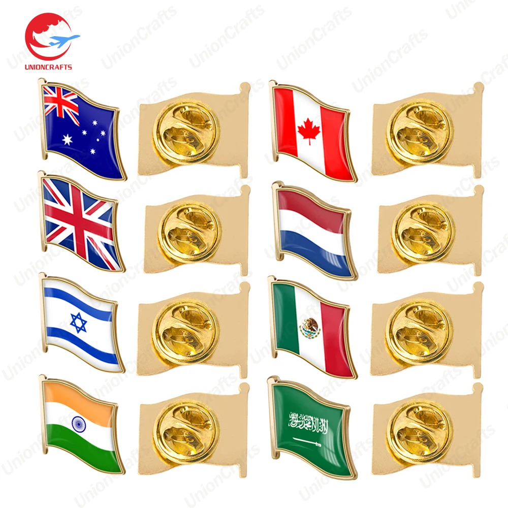 Double Flag Lapel Pin Brooch Soft Hard Enamel Pin Cross Country Flag Pin Badge