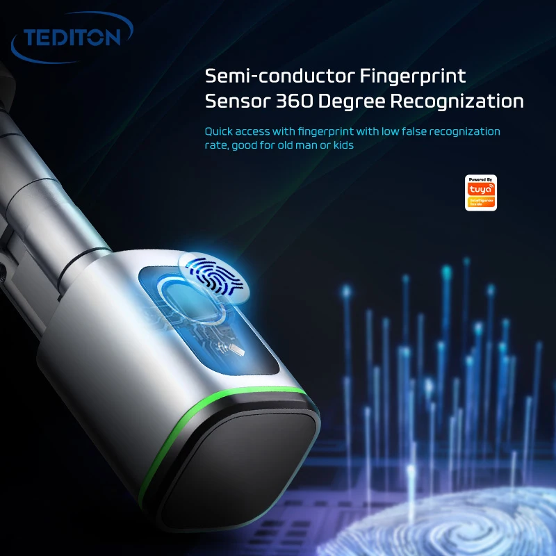 Tediton Tuya APP Remote Unlock Digital Biometric Smart Door Lock Cylinder for Home Apartme