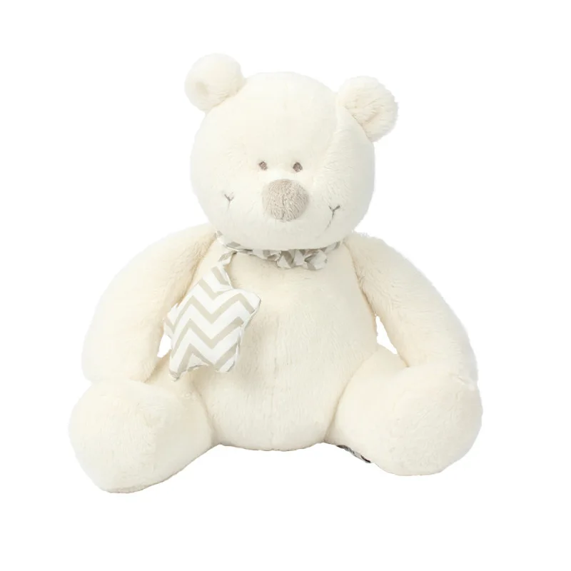High Quality Soft Beige White Sitting Bear Plush Toy for Children Accompany Birthday Gifts