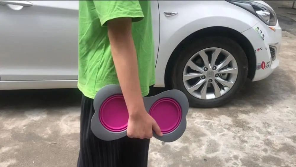 Складная Силиконовая дорожная миска для питомцев с зажимом, милая силиконовая переносная миска в форме кости для собак и кошек