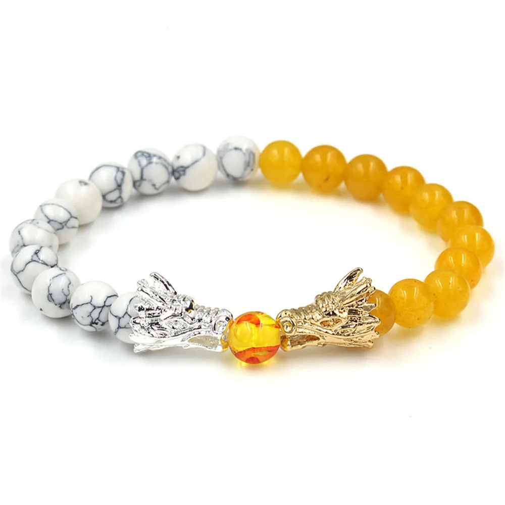 Beaded Bracelets Men Hot Selling Fashion White turquoise Stone Topaz Bead Bracelet Handmade Lava Stone Mens Dragon Bracelet