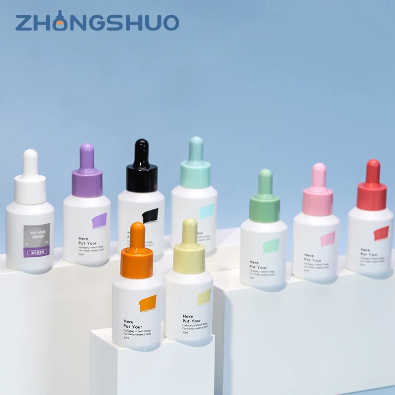 In Stock 30 ml White Glass Dropper Bottle 30ml Color Serum Glass Bottle Essence Dropper Bottle For Skin Care Packaging
