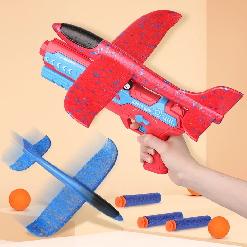 Hot Selling 3 Pack Flying Airplane Launcher Toy Gun LED Foam Glider Catapult Plane Toy For Kids Outdoor Sport Flying Toys