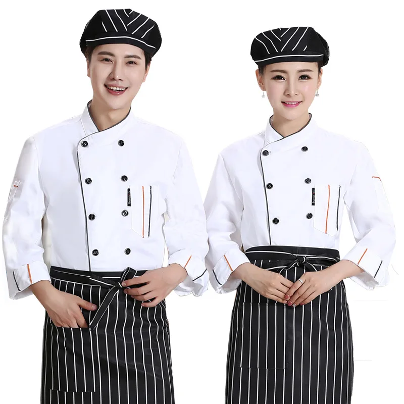 
3 piece set design custom logo cotton long sleeve lady classic restaurant waiter waitress men women chef uniform bakery uniforms 