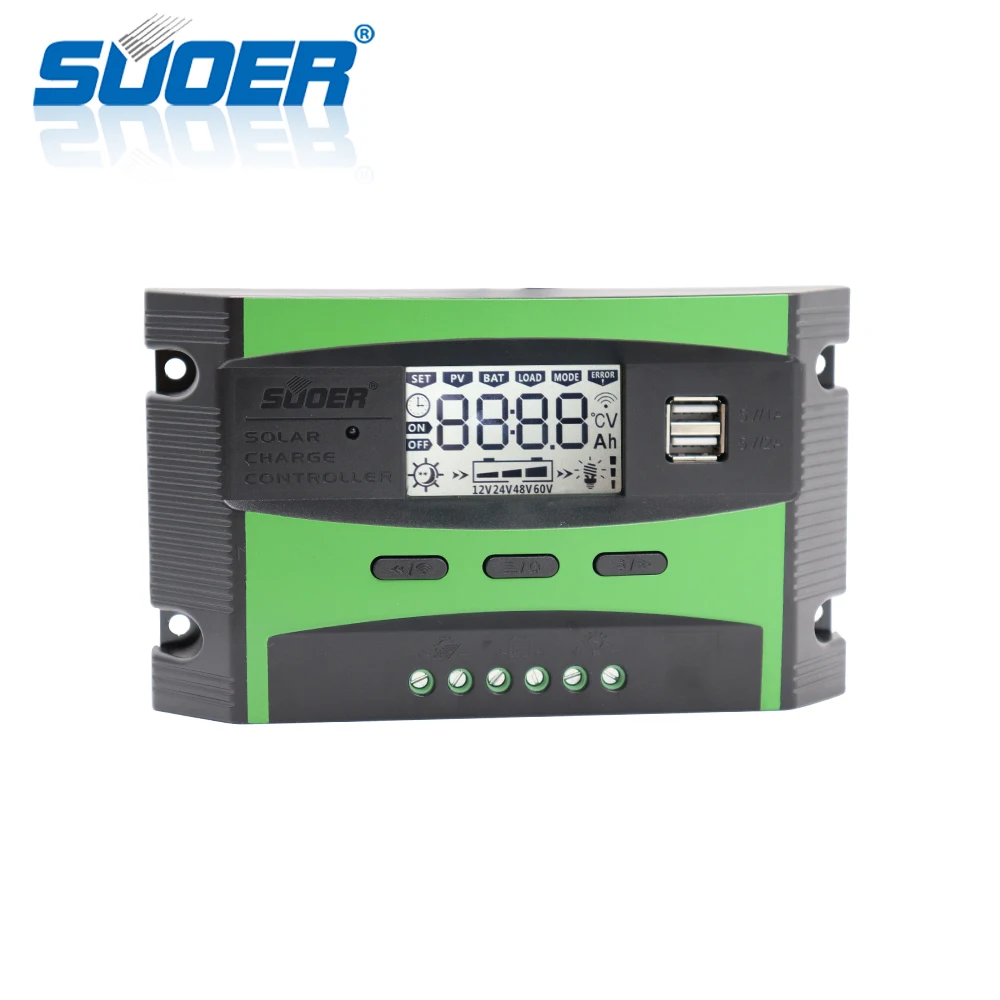 Suoer PWM solar charge controller 12V/24V Rated Voltage 10A 20A 30A 40A 50A 60A display solar panel controller