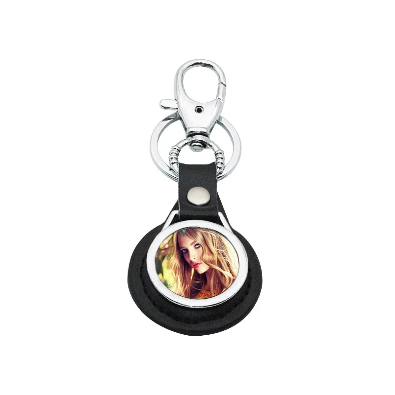 Sublimation blank keyrings Metal Leather keychains for Logo transfer paper printing photo keychain