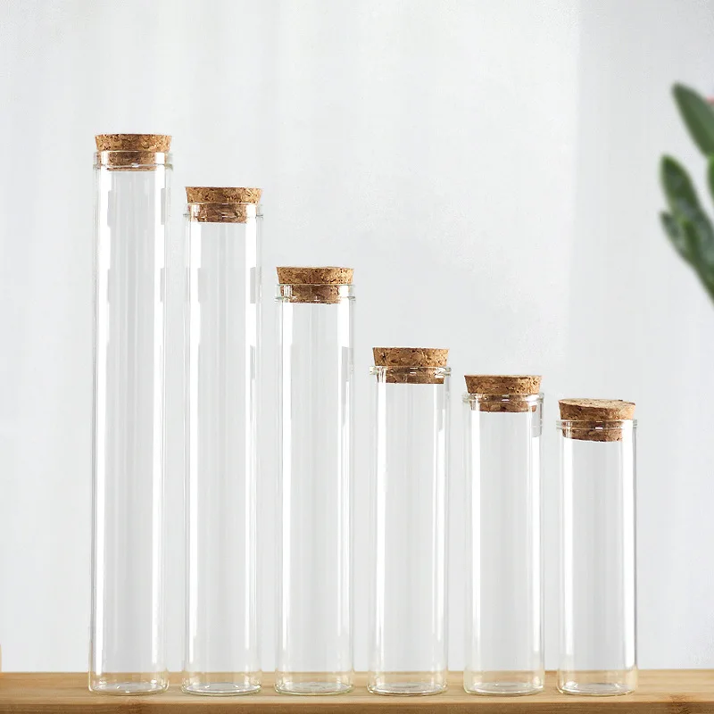 Factory custom high quality glass vial cork lid cigar clear glass vial glass test tube empty vial for cigarette / cigar