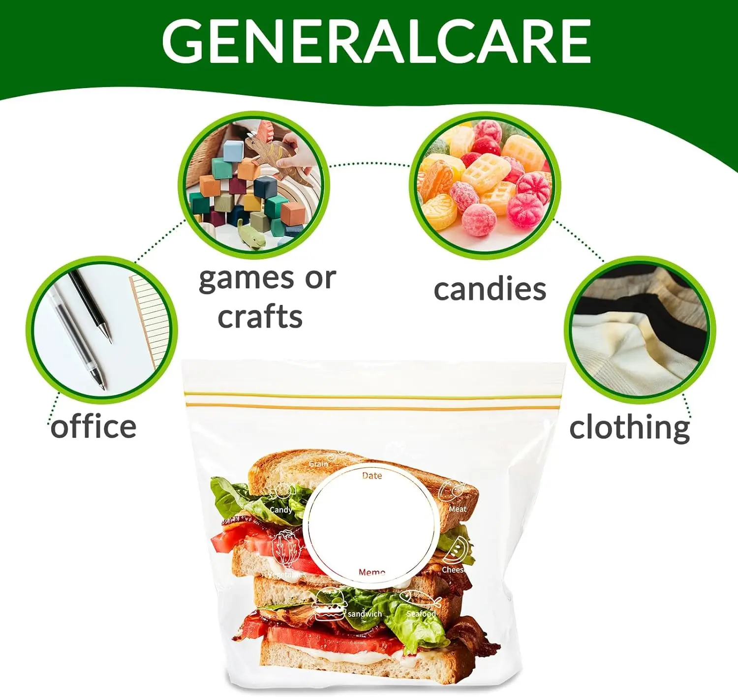 225 sandwich bags 6.5 x 5.8 IN perfect for home office vacation travel sandwiches fruit nuts cakes cookies or any snack