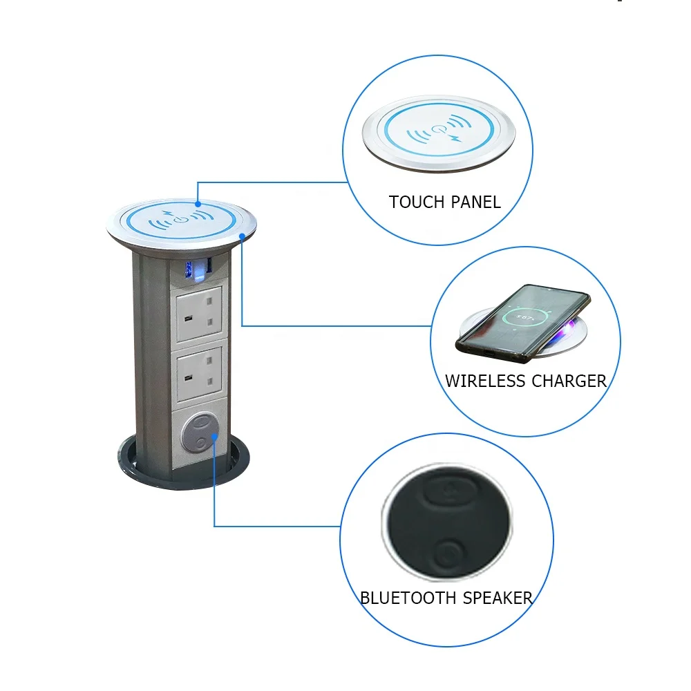 Wifi Water-proof  power and data pop up desktop extension QI wireless charger sockets with usb outlet