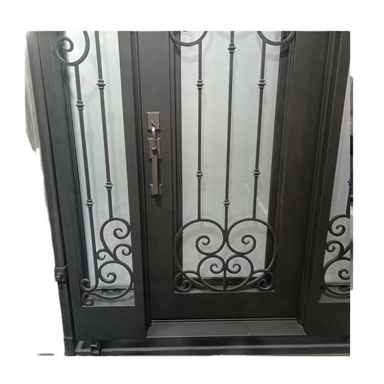 Wrought Promotional Oem Double Price 2021 Trending Products Glass High Quality Entrance Advanced Technology Laser Cut Iron Door