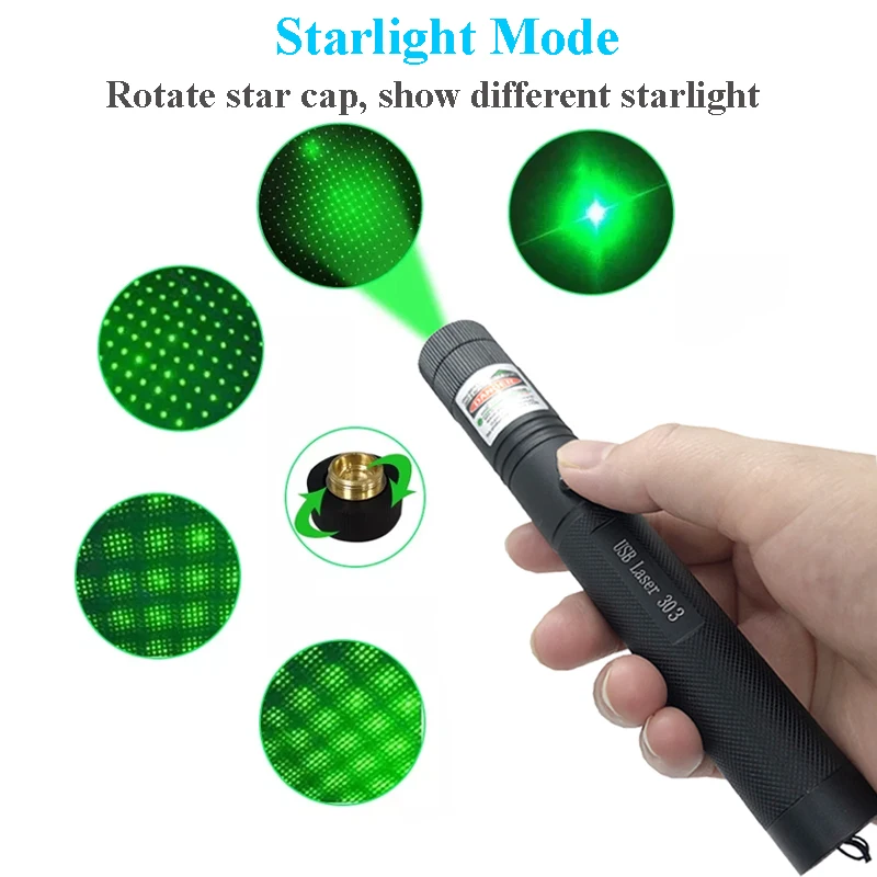 303 High Power Laser Pointers Blue Violet Red Green USB Rechargeable Strong Green Laser Pointer High Power