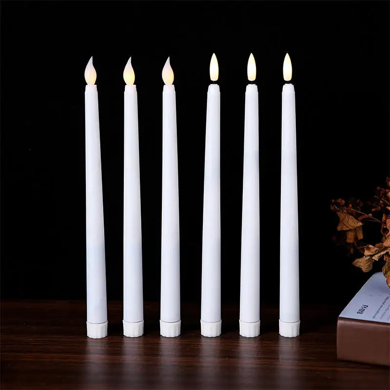 Flameless Real Wax Paraffin Plastic Pillar Warm Light LED Taper Candle With 10 Keys Timer Remote Operate For Gift