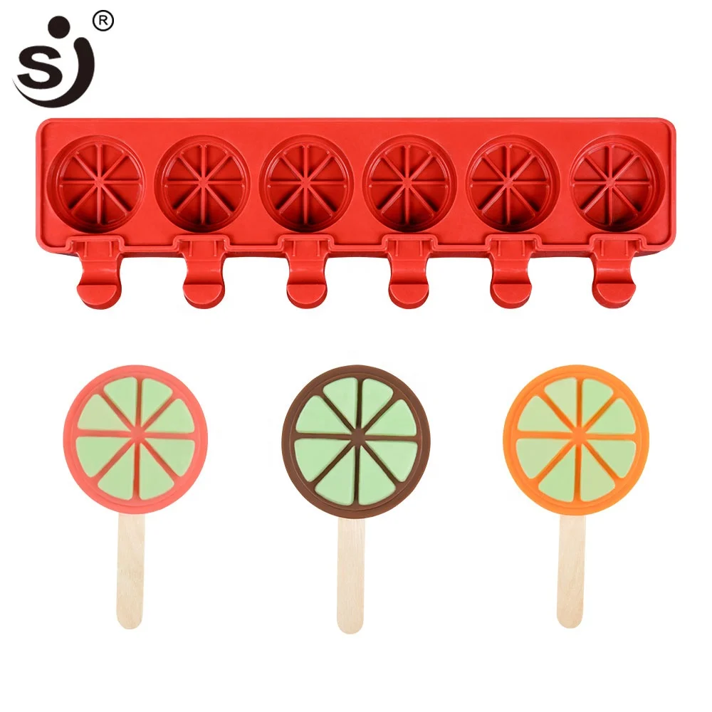 SJ 6 cavities round lemon slice pattern popsicle Ice cream silicone mold 3d kitchen DIY handmade tools