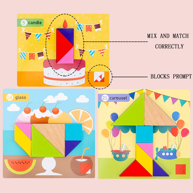 New Design Multifunctional Cute Magnetic Tangram Toys  Hot Selling Kids Intelligence Development Creative  Wooden Puzzle Book