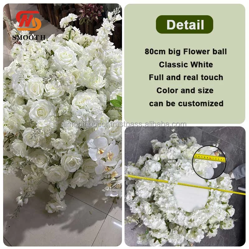SMOOTH Best Seller Large Wedding Centerpieces Flower Arrangements 80cm Big Artificial Silk White Rose Flower Ball