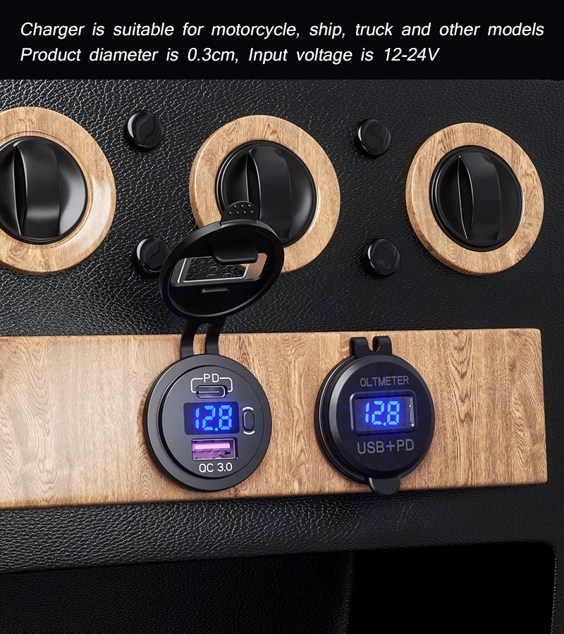 Multifunction Car USB Socket QC 3.0 Dual 12v Car Charger fast car charger with Switch and Voltage Display