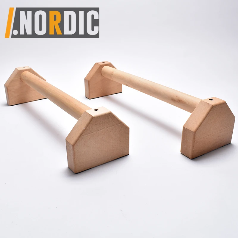 Wood Parallettes Bars Dip Stands or Push Up Stand for Crossfit and Gymnastics with Anti-slip Rubber Feet