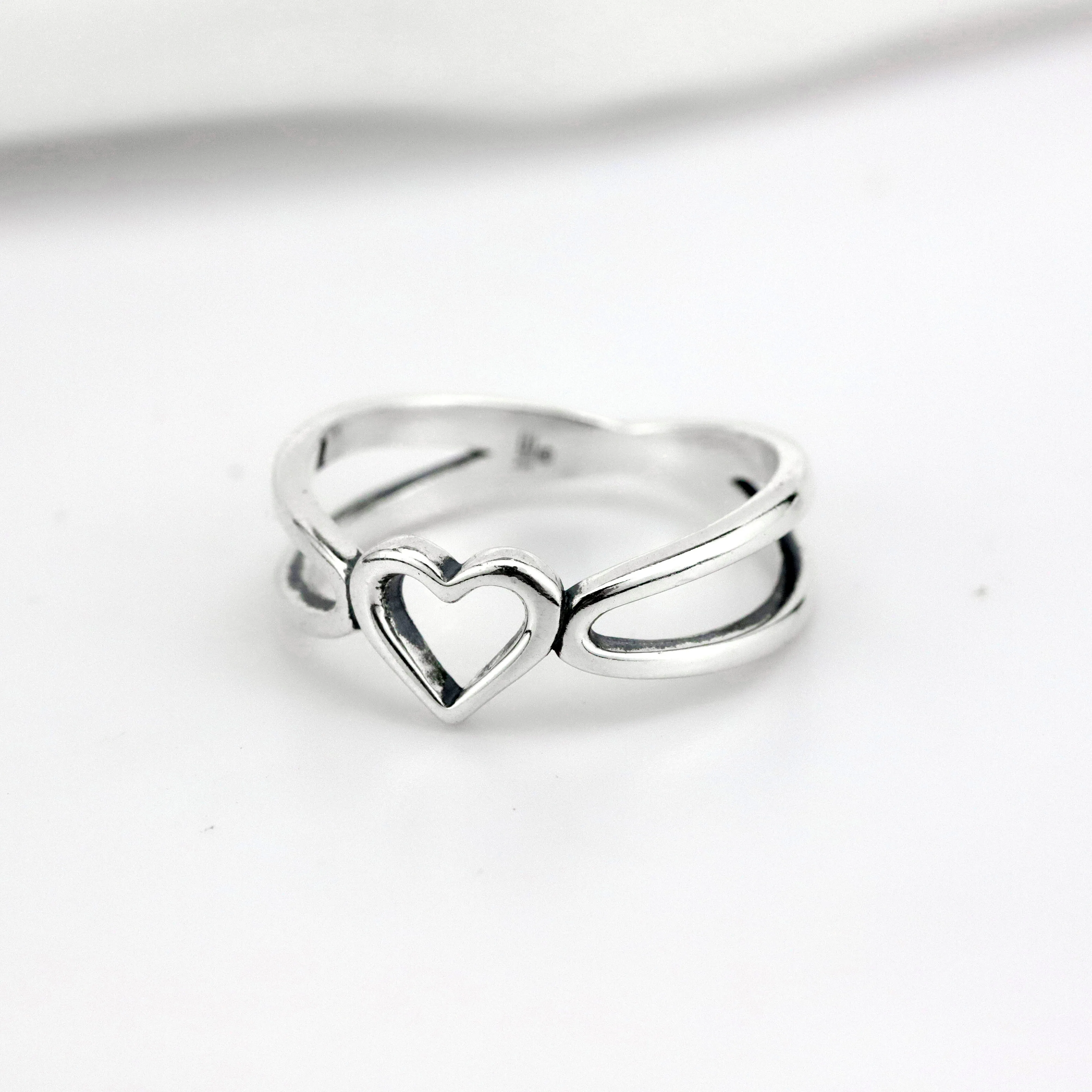 Infinite Love Ring Heart with infinite Back Ring Customizable Factory 925 Sterling Silver Heart Jewelry Heart shaped hollow ring