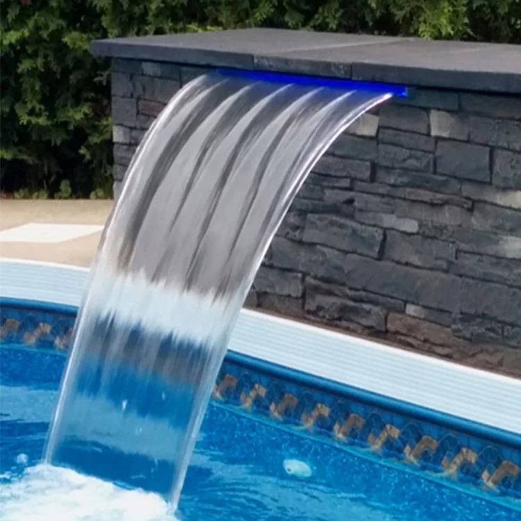 Wall hanging swimming pool fountains and water blade waterfalls with led