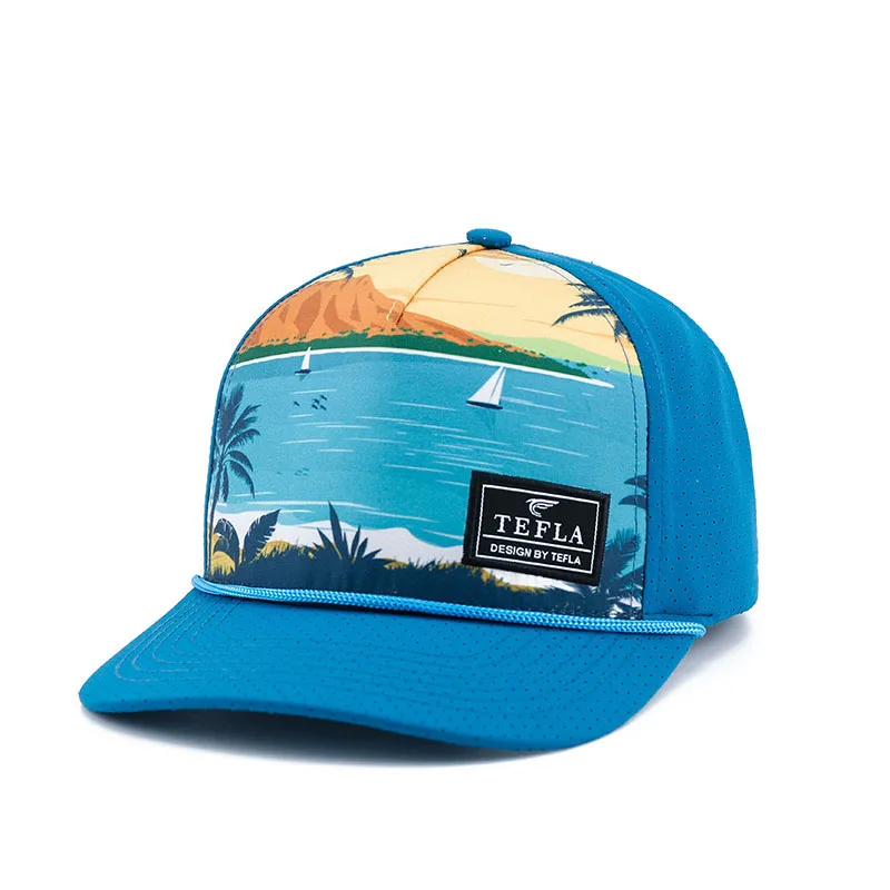Beach sublimation front panel 5 Five Panel Hat Cap Custom Hat Wholesale Breathable Trucker Mesh Cap