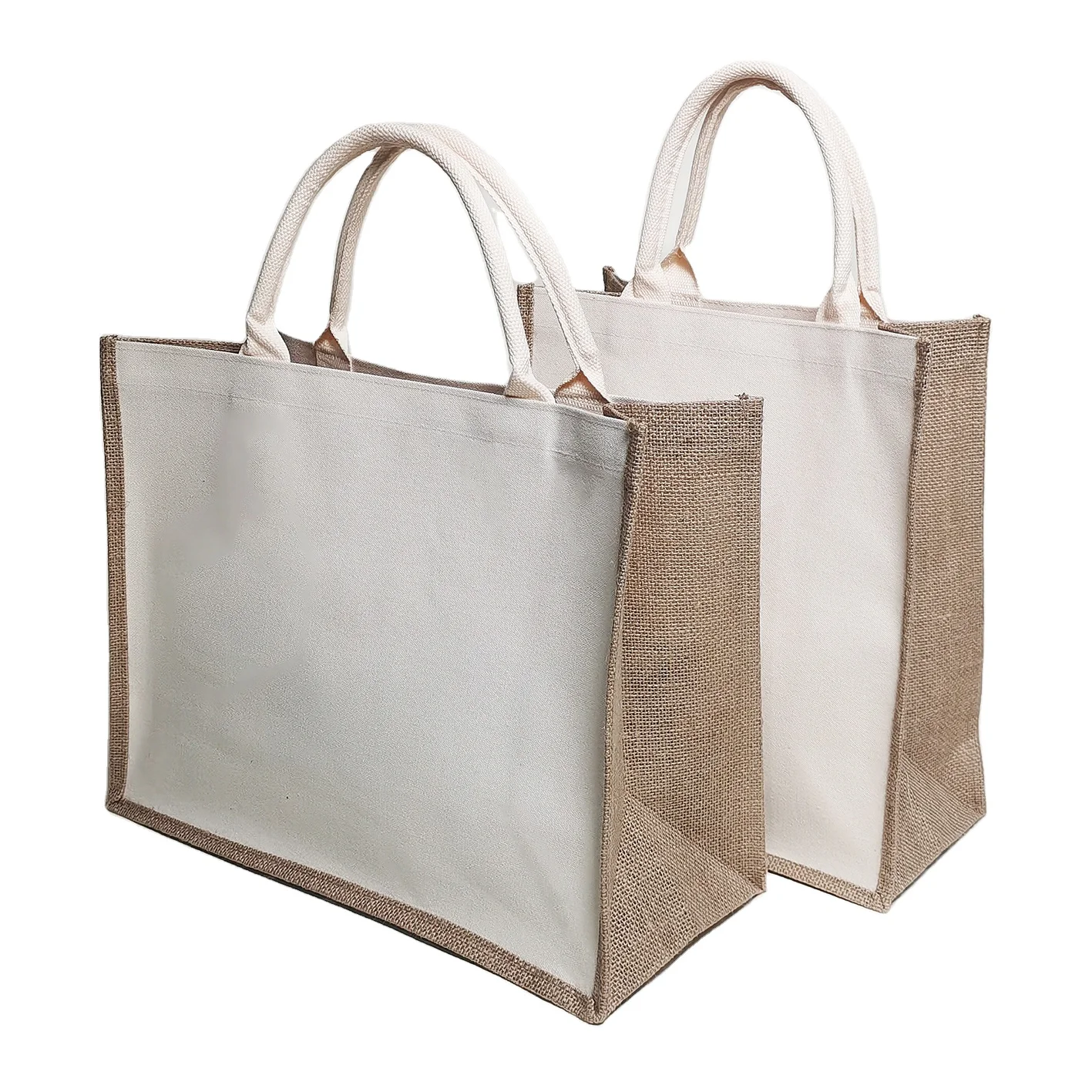 Wholesale fashion waterproof handle burlap tote bag reusable linen and canvas jute shopping bag