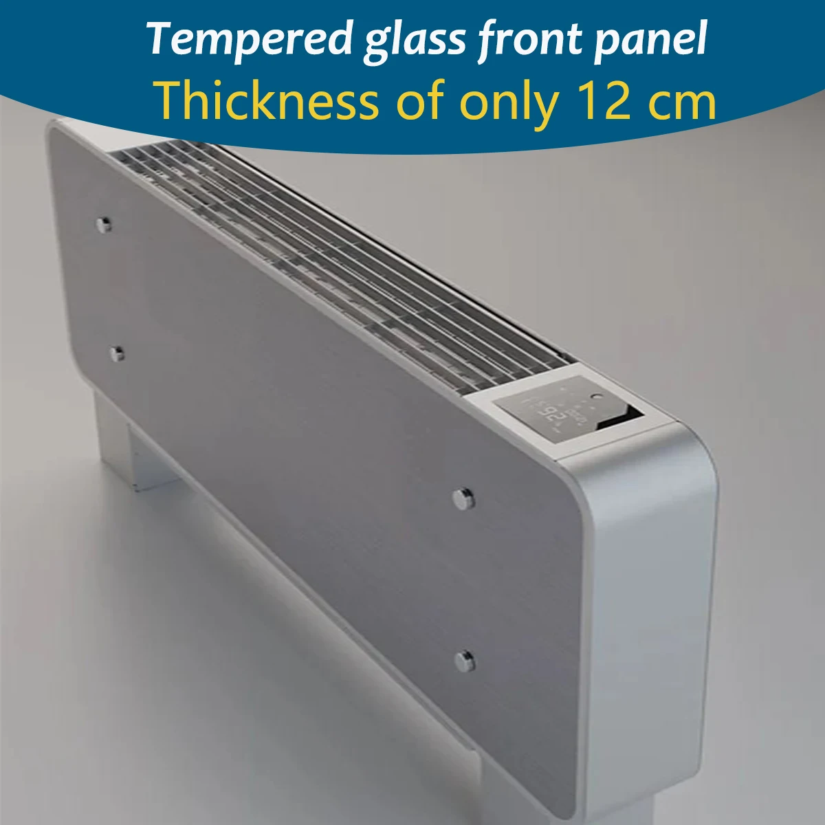 Super Thin Hydronic Fan Coil Heating & Cooling Water Radiator 12cm Thickness with Dc Inverter Motor 115V/60HZ Glass Panel