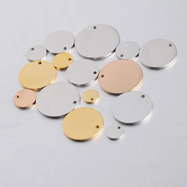 Wholesale Mirror Polished Custom Shiny Stainless Steel Silver Gold 15mm 18mm Blank Stamping Circle Disc Coin Charm Tags Pendant