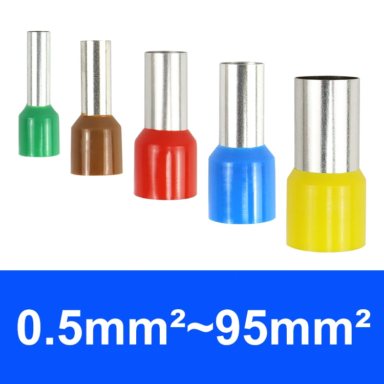 E type 0.5 mm ~ 95 mm cord end sleeve insulated ferrule terminals copper brass tin nylon tube terminals