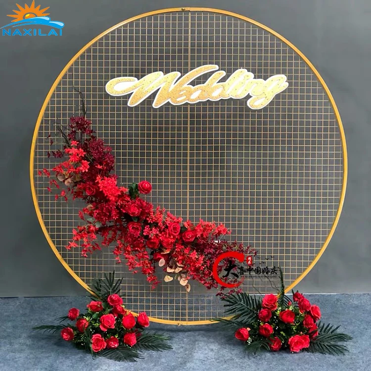 NAXILAI High Quality Hot Selling Gold Color Flower Wall Stand Frame Gold Mesh Backdrop Stand