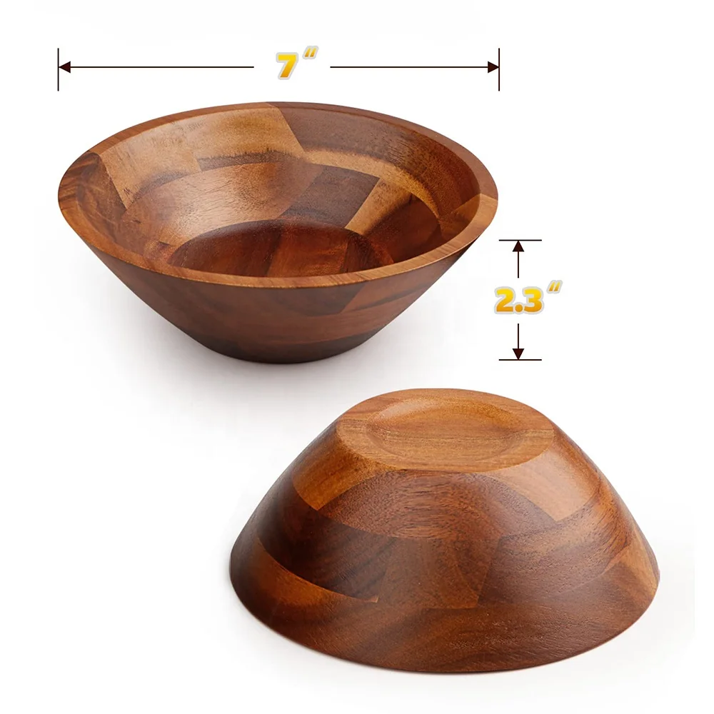 FLYWOD kitchen accessories 7 inch wooden dough soup salad fruit mixing wood bowl set wooden bowl salad bowl