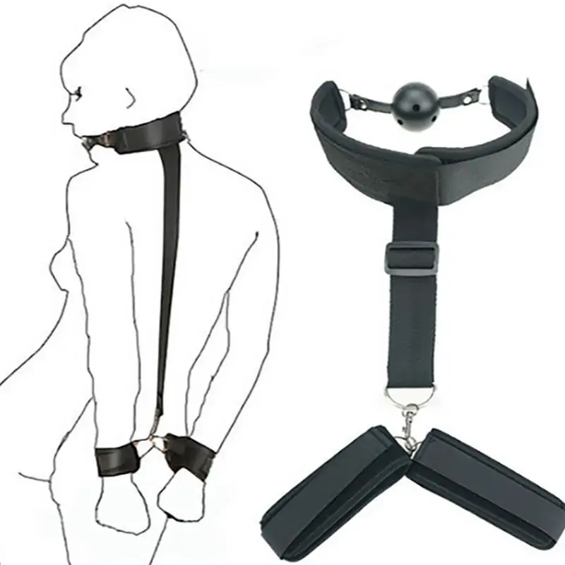 Chinese BDSM bondage Neck Collar Handcuffs Set PU Leather Fetish Restraints SM BDSM Sex Bondage for Women