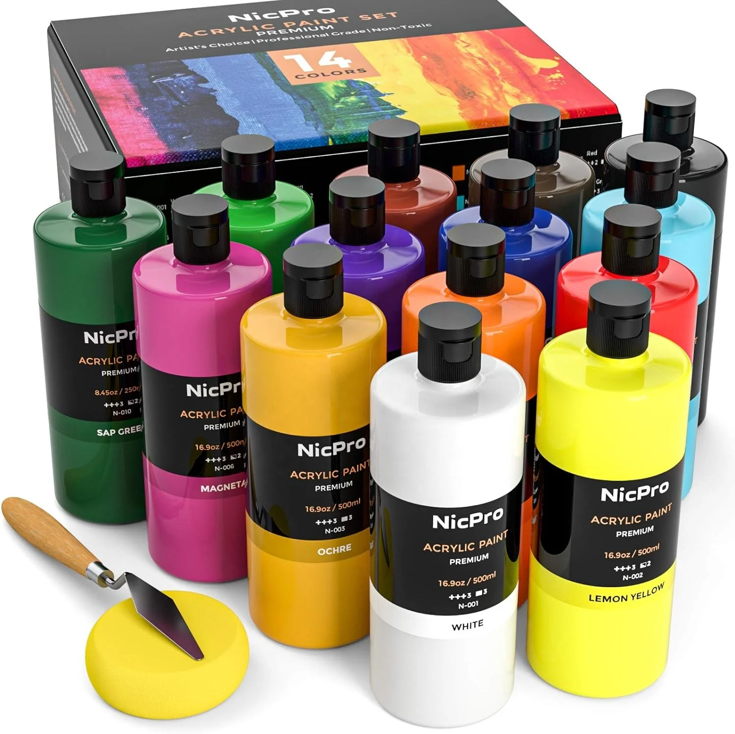 Bulk Fabric Paint 14 Color Large Volume Acrylic Paint Set 500 ml Rich Art Painting Supplies for Art