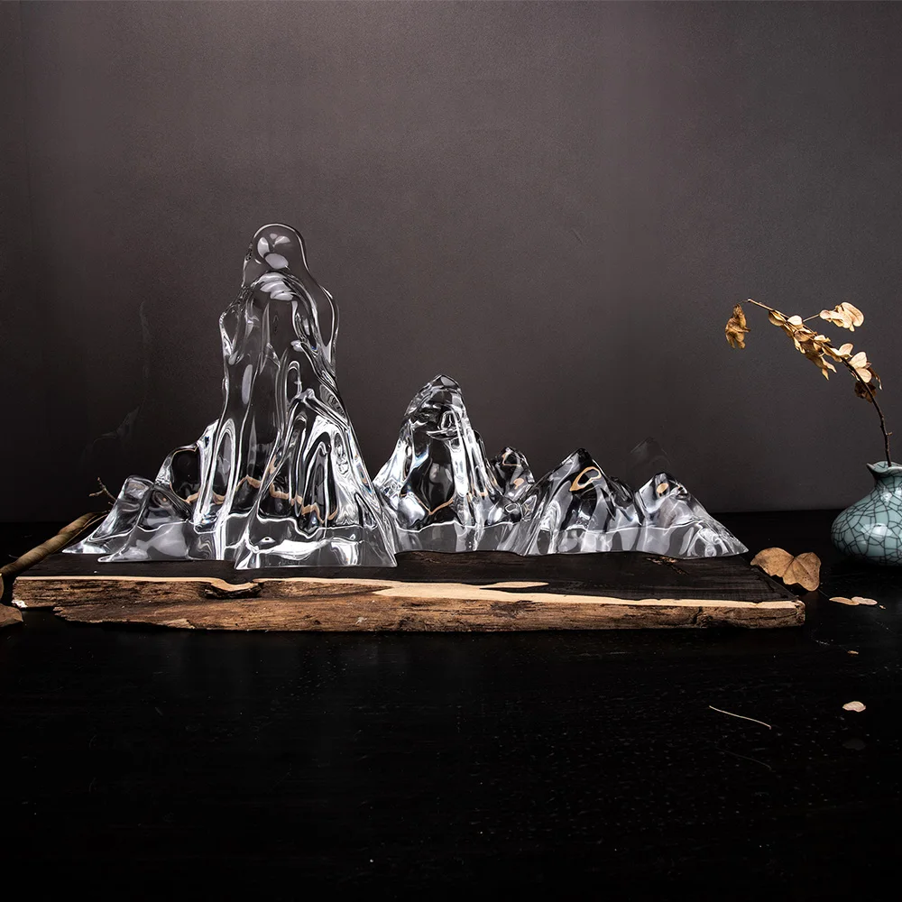 Transparent resin rockery landscape large hotel hall decor clear acrylic artificial mountain imitating natural scenery sculpture