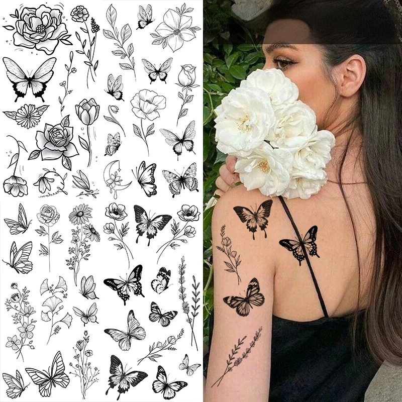 Tattoo Sticker Rose Blossom Tattoo Temporary Waterproof Fake Tattoo For Woman Art
